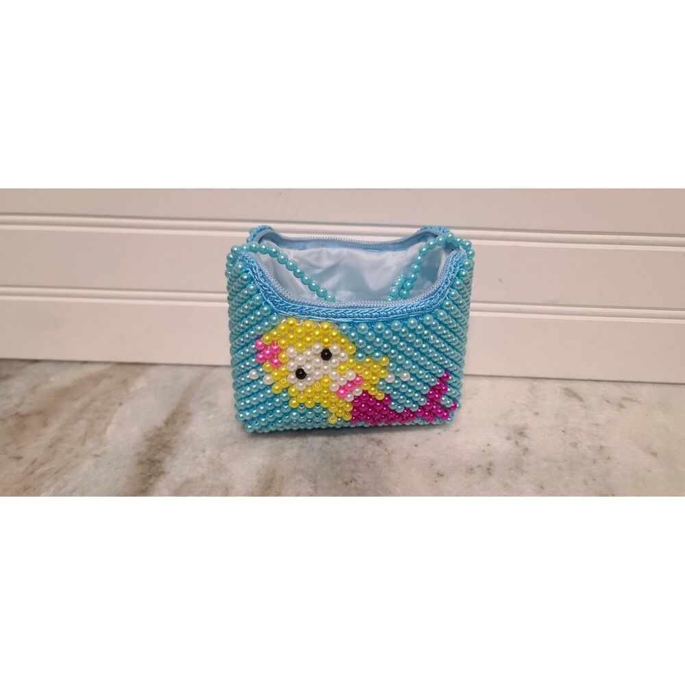 Girls Mermaid Design Light Blue Beaded Handbag